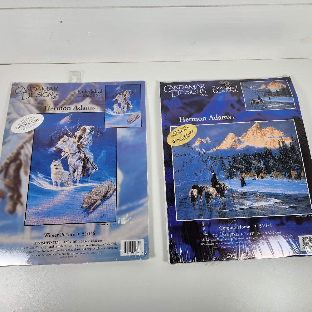 Candamar Designs Embellished Cross Stitch Kits Lot Hermon Adams Wolf Winter Home
